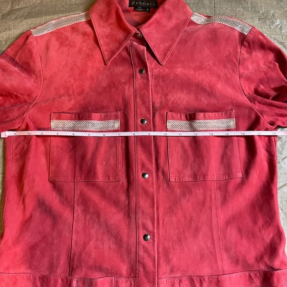 [6] ZENOBIA Italian Leather Red Suede Snap-Down Overshirt/Jacket - Picture 7 of 10